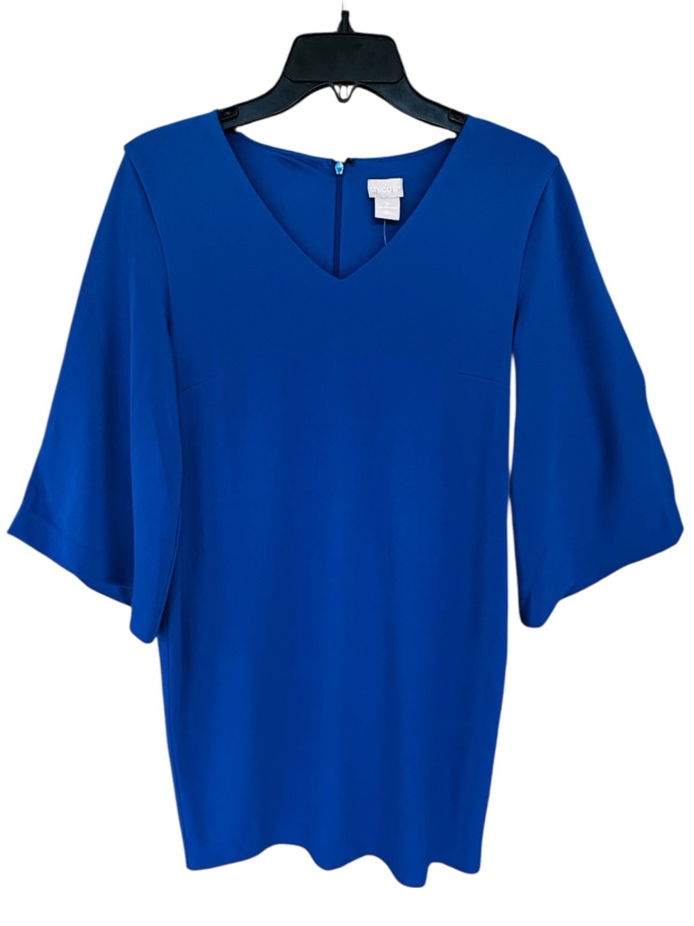Chico's Womens NWT Royal Blue V-Neck Bell Sleeve Blouse Top Sz 1P Medium 8